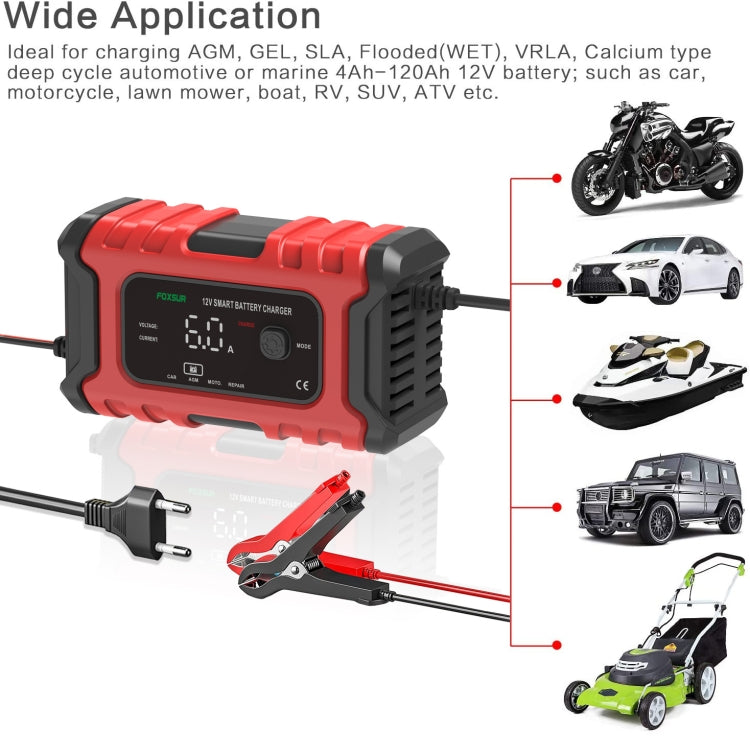 FOXSUR 6A 12V Motorcycle / Car Smart Battery Charger, Plug Type:UK Plug(Red)