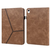 For iPad 2025 / 2022 Solid Color Embossed Striped Leather Tablet Case(Brown)