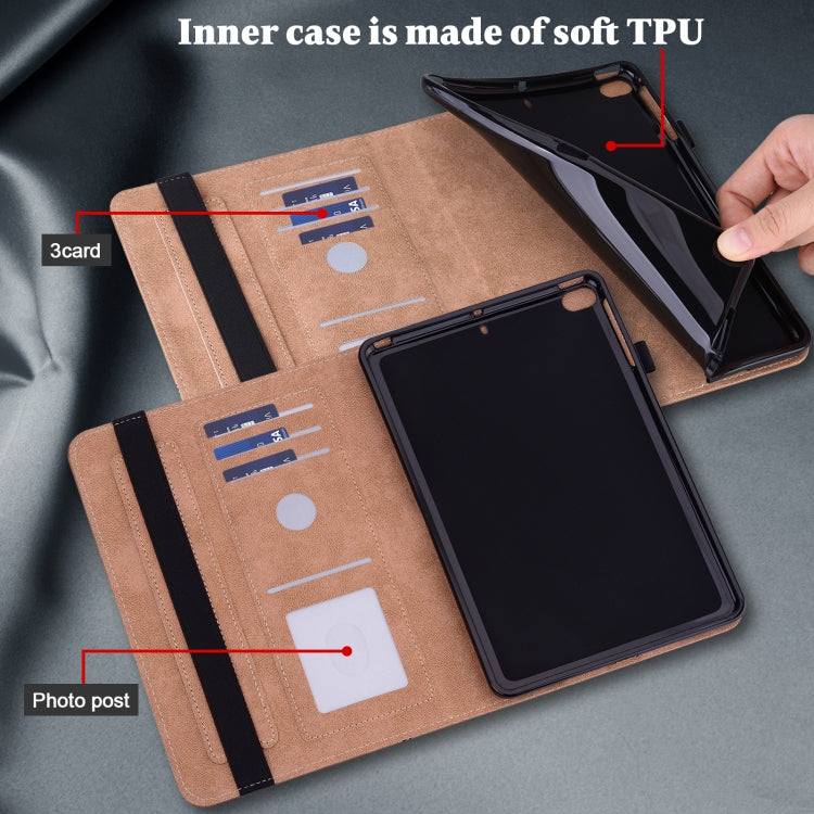 For iPad 2025 / 2022 Solid Color Embossed Striped Leather Tablet Case(Brown)
