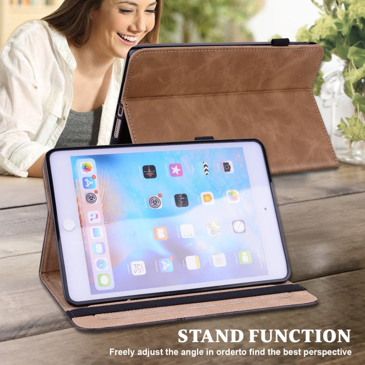 For iPad 2025 / 2022 Solid Color Embossed Striped Leather Tablet Case(Brown)