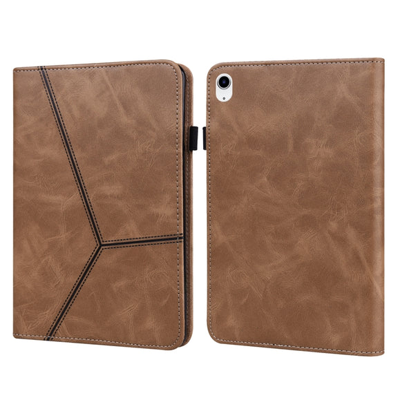 For iPad 2025 / 2022 Solid Color Embossed Striped Leather Tablet Case(Brown)