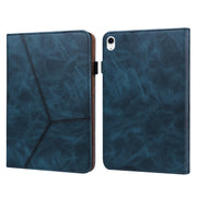 For iPad 2025 / 2022 Solid Color Embossed Striped Leather Tablet Case(Blue)
