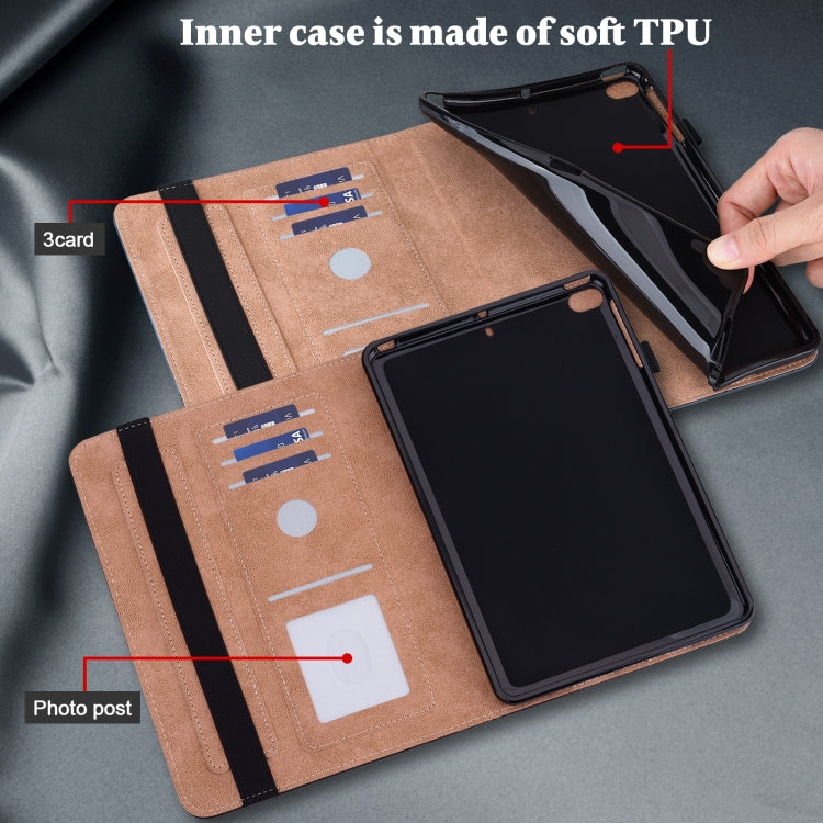 For iPad 2025 / 2022 Solid Color Embossed Striped Leather Tablet Case(Blue)