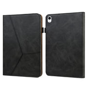 For iPad 2025 / 2022 Solid Color Embossed Striped Leather Tablet Case(Black)