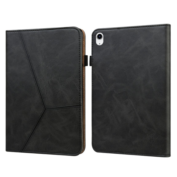 For iPad 2025 / 2022 Solid Color Embossed Striped Leather Tablet Case(Black)