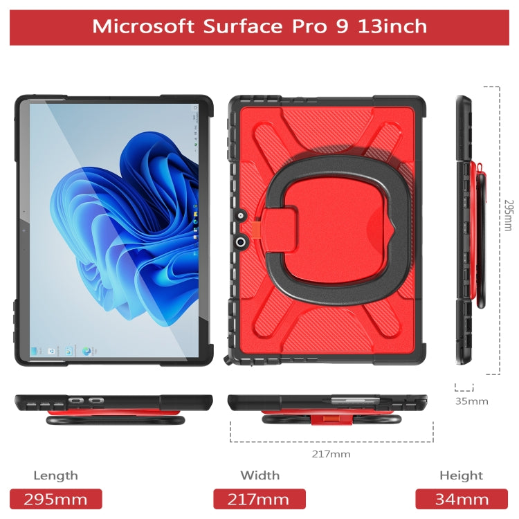 For MicroSoft Surface Pro 9 / 10 / 11 Handle Rotatable Kickstand Shockproof Tablet Case(Red)