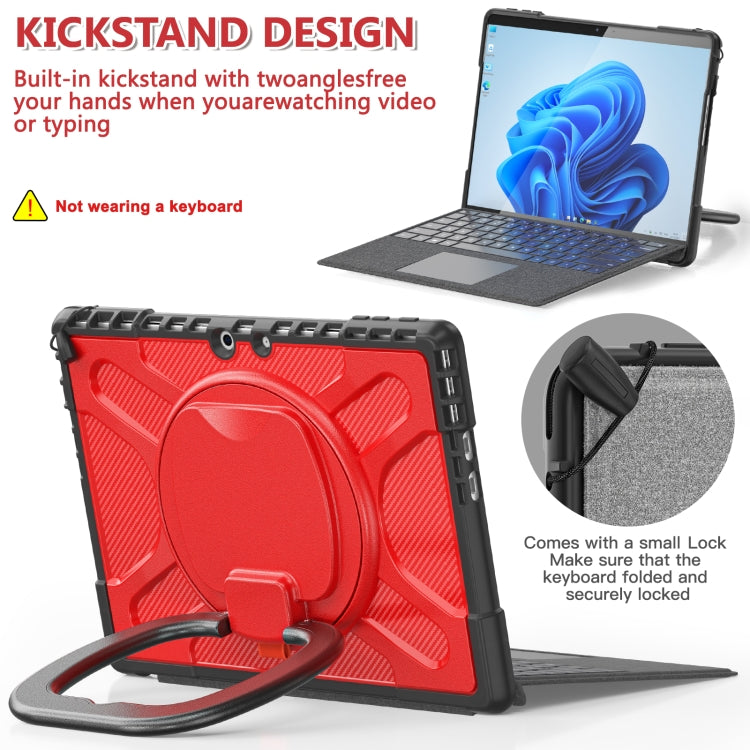 For MicroSoft Surface Pro 9 / 10 / 11 Handle Rotatable Kickstand Shockproof Tablet Case(Red)