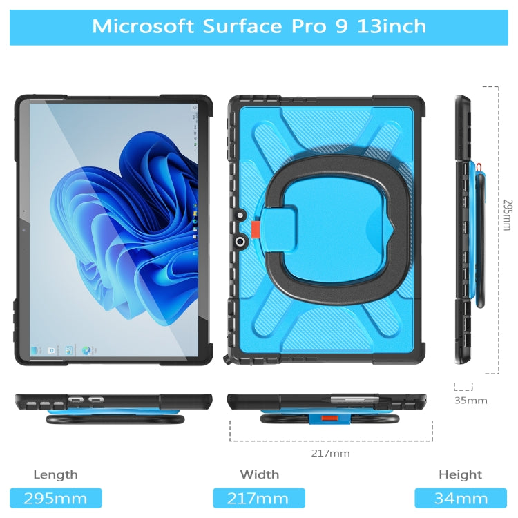 For MicroSoft Surface Pro 9 / 10 / 11 Handle Rotatable Kickstand Shockproof Tablet Case(Blue)