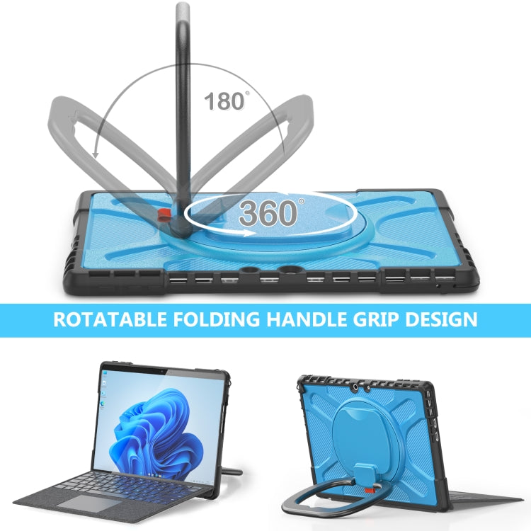For MicroSoft Surface Pro 9 / 10 / 11 Handle Rotatable Kickstand Shockproof Tablet Case(Blue)