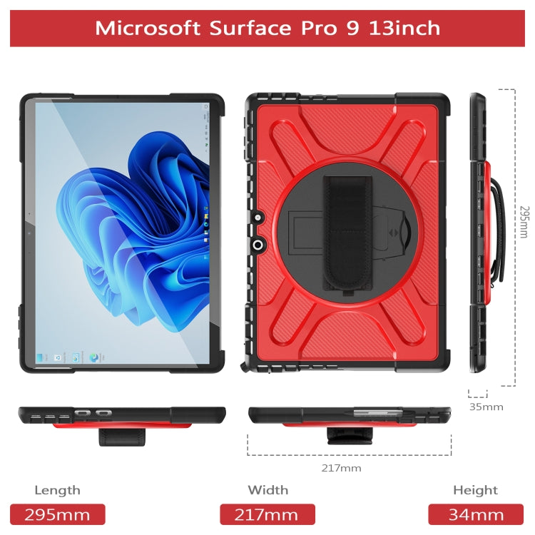 For MicroSoft Surface Pro 9 / 10 / 11 Rotatable Kickstand Grip Shockproof Tablet Case(Red)