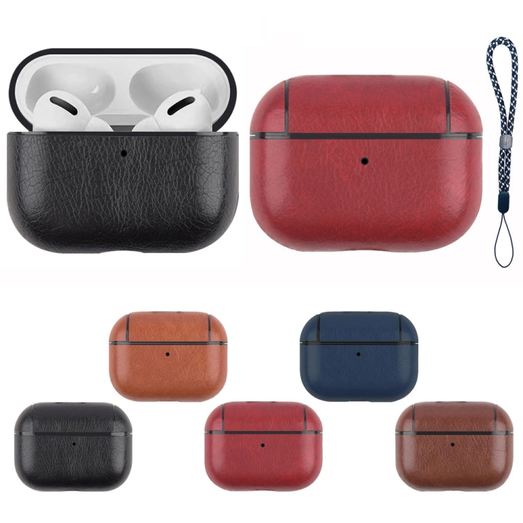 For AirPods Pro 2 Wireless Earphone Leather Shockproof Protective Case with Lanyard(Light Brown)