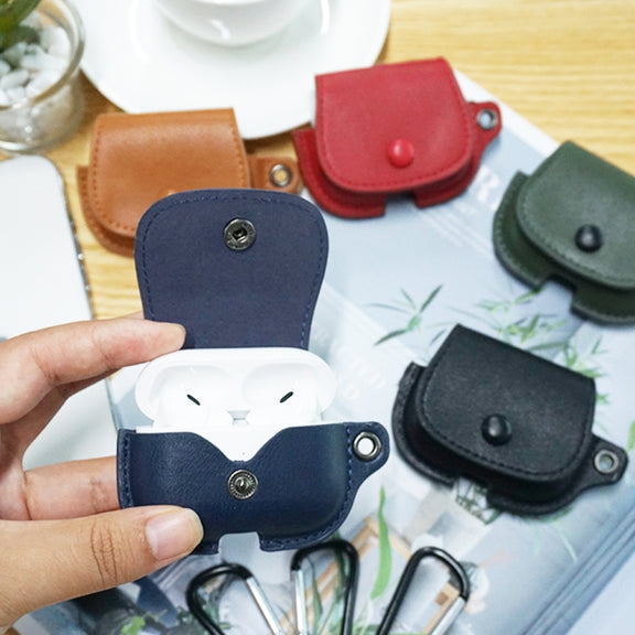 For AirPods Pro Backpack Style PU Leather Earphone Protective Case with Lanyard(Black)