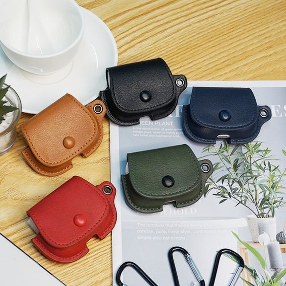 For AirPods Pro Backpack Style PU Leather Earphone Protective Case with Lanyard(Black)