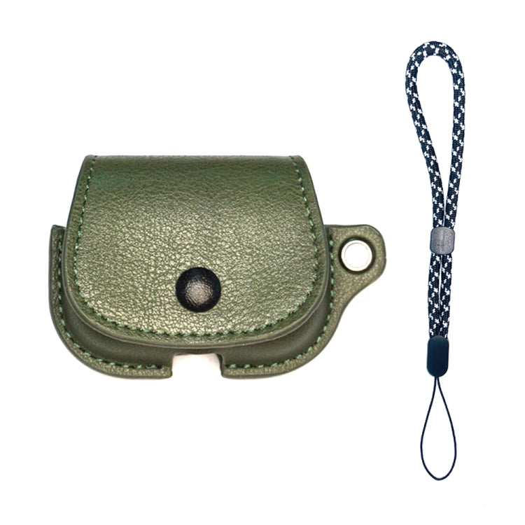 For AirPods Pro 2 Backpack Style PU Leather Earphone Protective Case with Lanyard(Army Green)