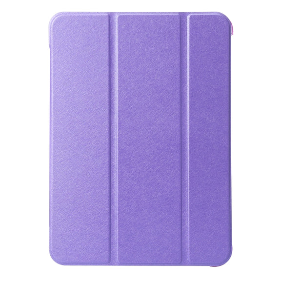 For iPad 10th Gen 10.9 2022 Silk Texture Three-fold Horizontal Flip Leather Tablet Case(Purple)