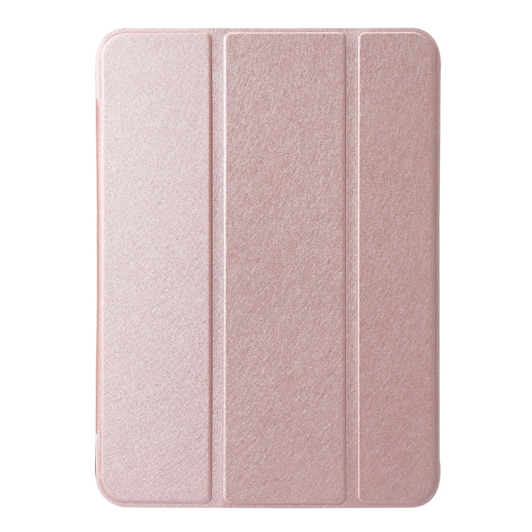For iPad 2025 / 2022 Silk Texture Three-fold Horizontal Flip Leather Tablet Case(Rose Gold)