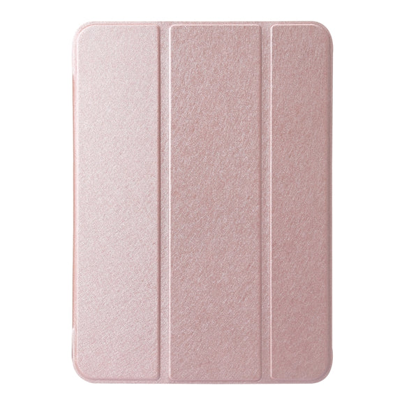For iPad 2025 / 2022 Silk Texture Three-fold Horizontal Flip Leather Tablet Case(Rose Gold)
