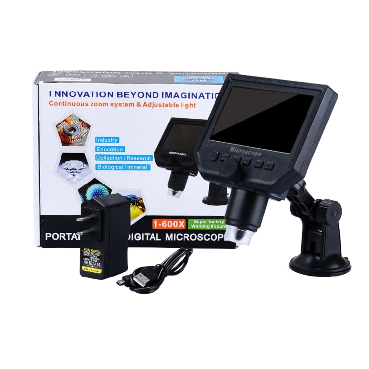 G600 600X 3.6MP 4.3 inch HD LCD Display Portable Digital Microscope, Plug:EU Plug