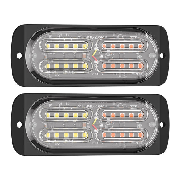 2pcs DC12-24V 3.2W Car 20LED Ultra-thin Strobe Light(White + Yellow Light)