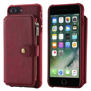 For iPhone 7 Plus / 8 Plus Zipper Shockproof Protective Case with Card Slots & Bracket & Photo Holder & Wallet Function(Red)
