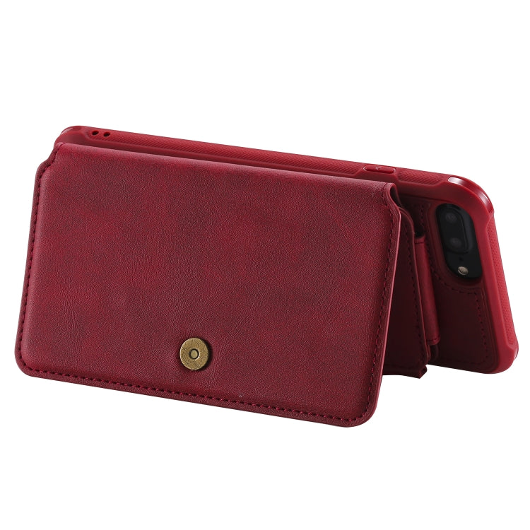 For iPhone 7 Plus / 8 Plus Zipper Shockproof Protective Case with Card Slots & Bracket & Photo Holder & Wallet Function(Red)