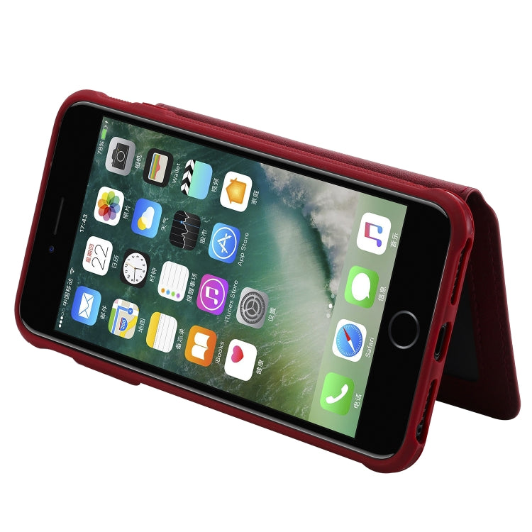 For iPhone 7 Plus / 8 Plus Zipper Shockproof Protective Case with Card Slots & Bracket & Photo Holder & Wallet Function(Red)