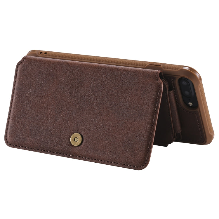 For iPhone 7 Plus / 8 Plus Zipper Shockproof Protective Case with Card Slots & Bracket & Photo Holder & Wallet Function(Coffee)