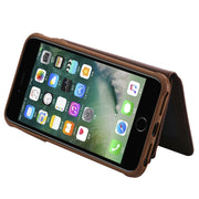 For iPhone 7 Plus / 8 Plus Zipper Shockproof Protective Case with Card Slots & Bracket & Photo Holder & Wallet Function(Coffee)