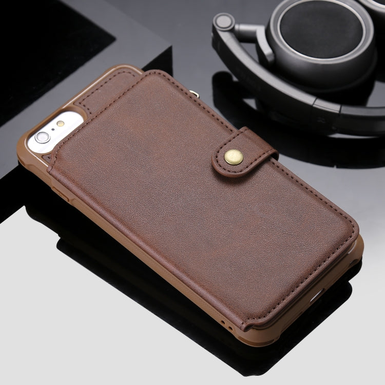 For iPhone 7 Plus / 8 Plus Zipper Shockproof Protective Case with Card Slots & Bracket & Photo Holder & Wallet Function(Coffee)