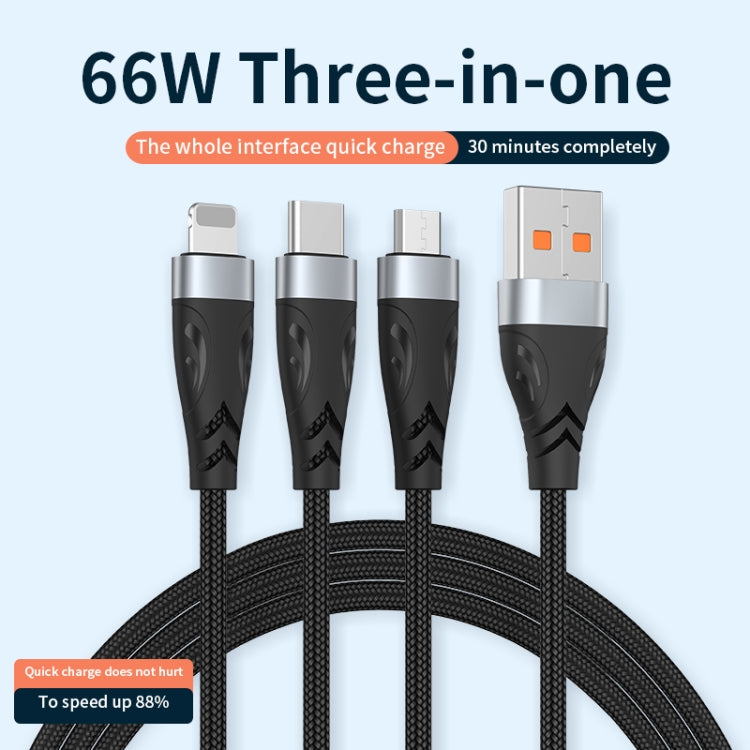 ADC-008 66W USB to USB-C/Type-C + 8 Pin + Micro USB 3 in 1 Fully Compatible Fast Charge Data Cable, Length:1.2m