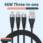ADC-008 66W USB to USB-C/Type-C + 8 Pin + Micro USB 3 in 1 Fully Compatible Fast Charge Data Cable, Length:1.2m