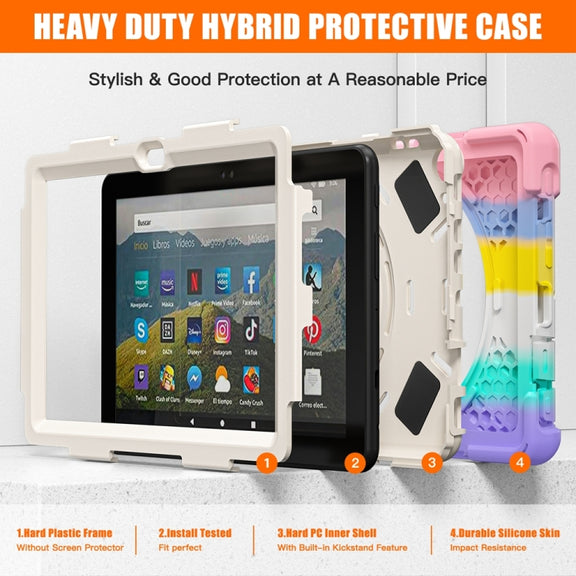 For Amazon Fire HD 8 2022 Hard PC Soft Silicone Full Body Protective Tablet Case(Colorful Pink)