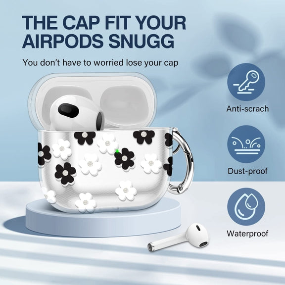 For AirPods 3 Glitter Four-color Flower Earphone Protective Case(Black White)