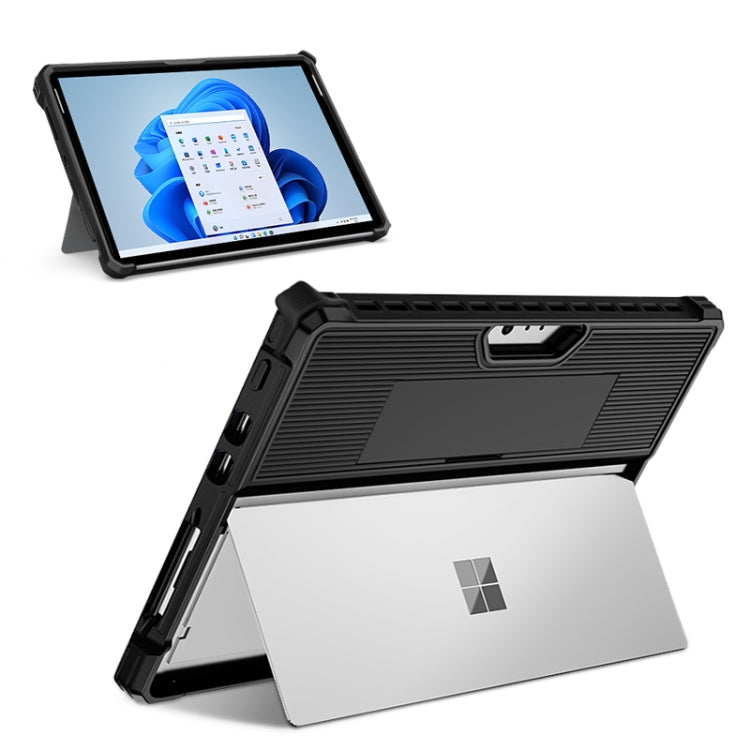 For Microsoft Surface Pro 8 Striped Hollow Tablet Case with Shoulder Strap(Black)