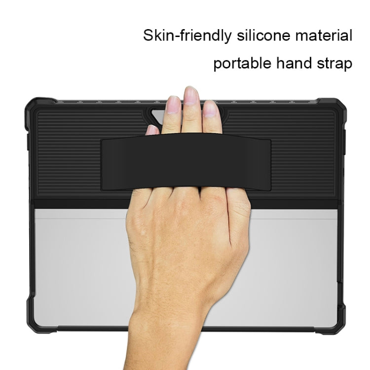 For Microsoft Surface Pro 8 Striped Hollow Tablet Case with Shoulder Strap(Black)