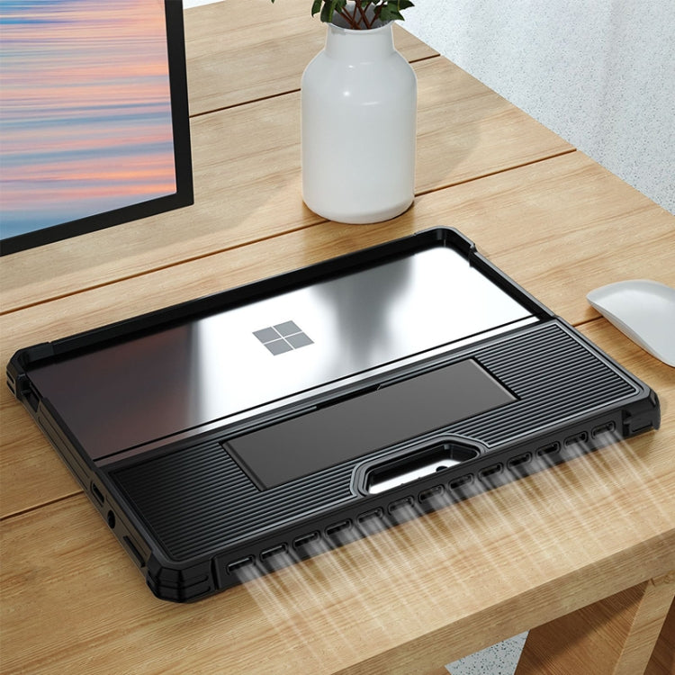 For Microsoft Surface Pro 8 Striped Hollow Tablet Case with Shoulder Strap(Black)