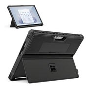 For Microsoft Surface Pro 9 Striped Hollow Tablet Case with Holder Cover and Shoulder Strap(Black)