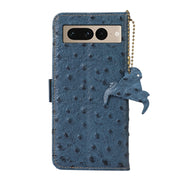 For Google Pixel 7 Pro Ostrich Pattern Genuine Leather RFID Phone Case(Blue)