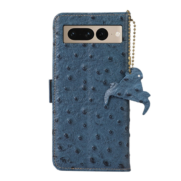 For Google Pixel 7 Pro Ostrich Pattern Genuine Leather RFID Phone Case(Blue)
