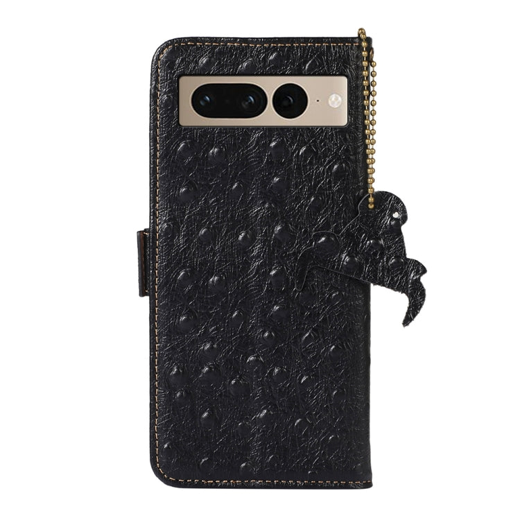 For Google Pixel 7 Pro Ostrich Pattern Genuine Leather RFID Phone Case(Black)