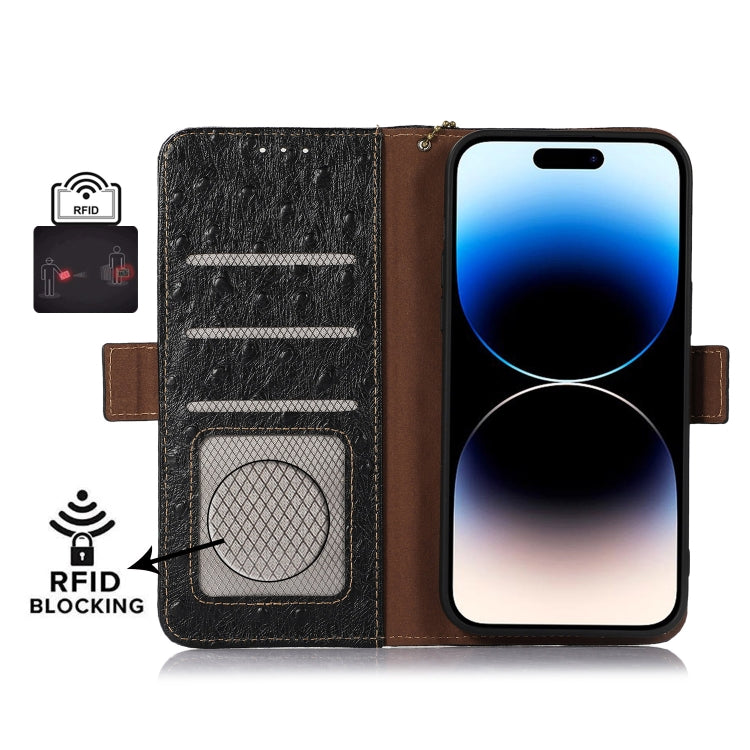For Google Pixel 7 Pro Ostrich Pattern Genuine Leather RFID Phone Case(Black)
