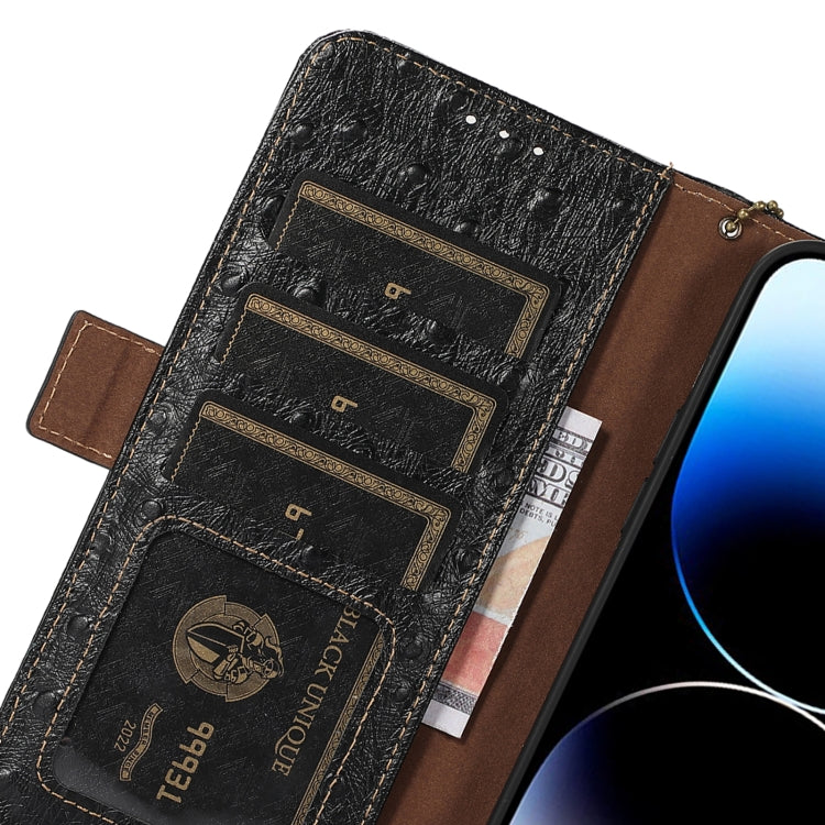 For Google Pixel 7 Pro Ostrich Pattern Genuine Leather RFID Phone Case(Black)