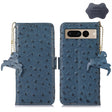 For Google Pixel 7 Ostrich Pattern Genuine Leather RFID Phone Case(Blue) - Google Cases by PMC TechLife | Online Shopping South Africa | PMC TechLife | Buy Now Pay Later Mobicred
