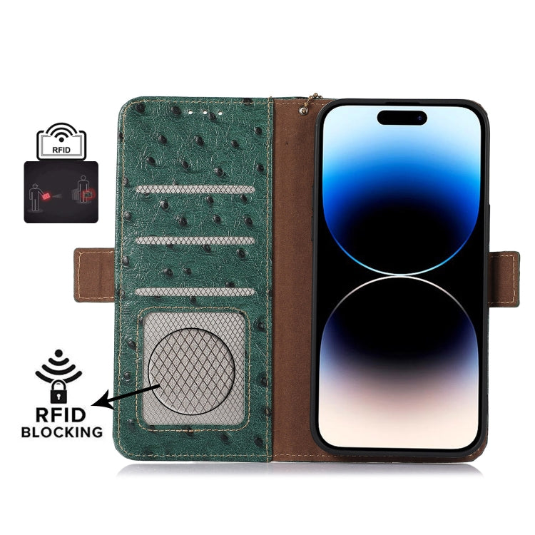 For Google Pixel 7 Ostrich Pattern Genuine Leather RFID Phone Case(Green)