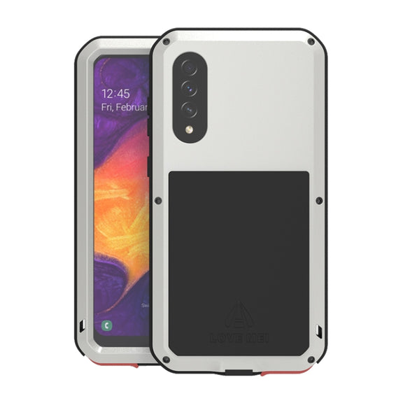 For Galaxy A50 LOVE MEI Metal Shockproof Water-resistant Dustproof Protective Case(Silver)