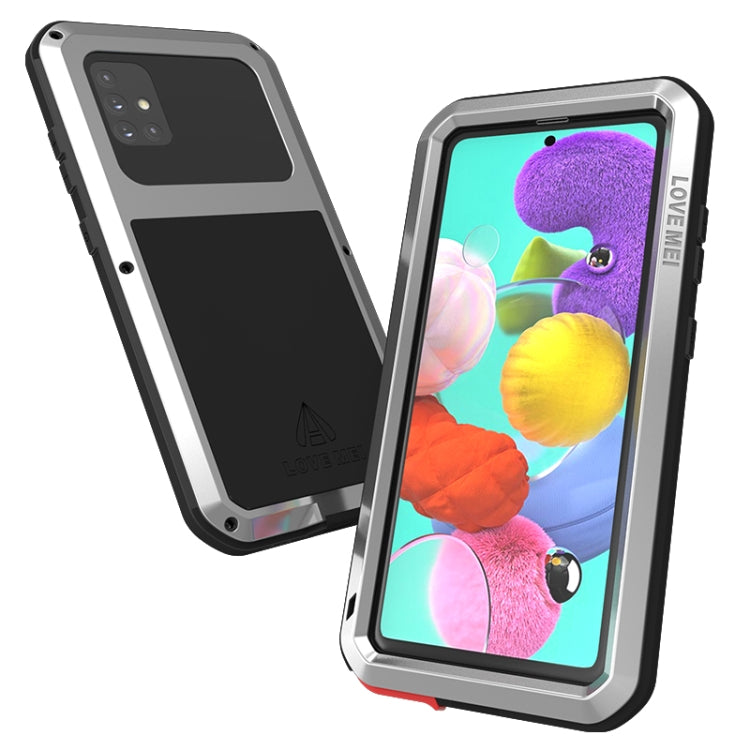 For Galaxy A51 LOVE MEI Metal Shockproof Water-resistant Dustproof Protective Case(Silver)