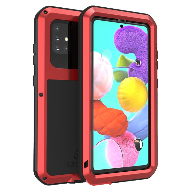 For Galaxy A51 LOVE MEI Metal Shockproof Water-resistant Dustproof Protective Case(Red)