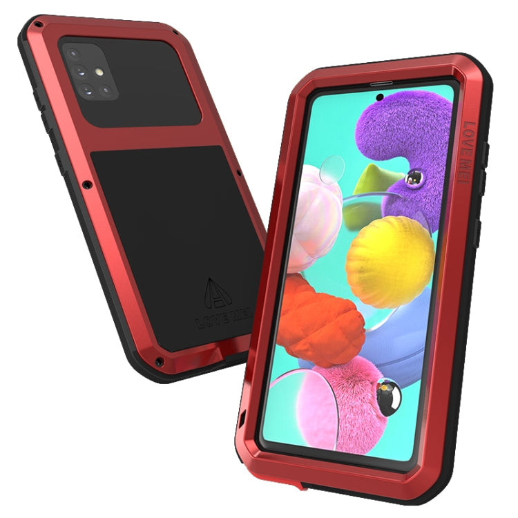 For Galaxy A51 LOVE MEI Metal Shockproof Water-resistant Dustproof Protective Case(Red)