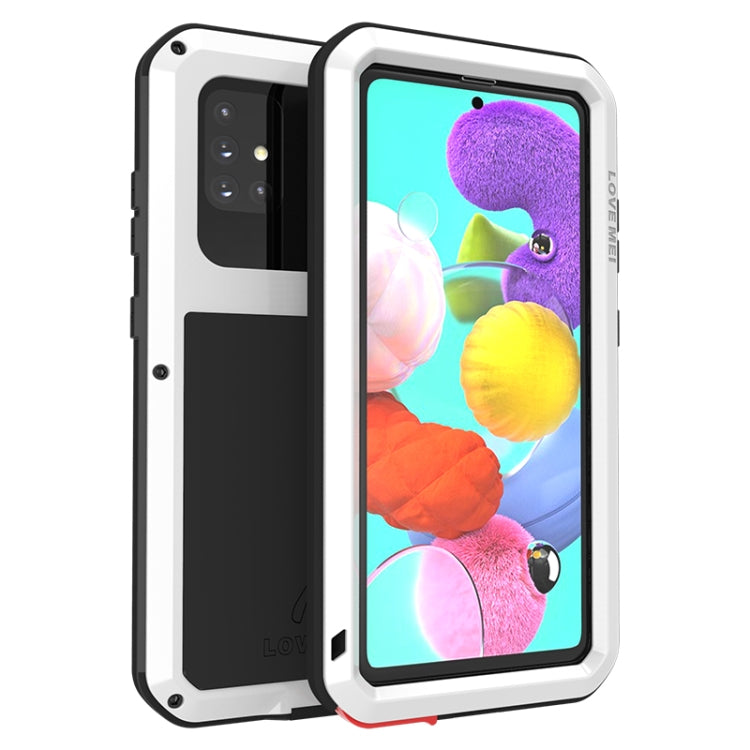 For Galaxy A51 LOVE MEI Metal Shockproof Water-resistant Dustproof Protective Case(White)