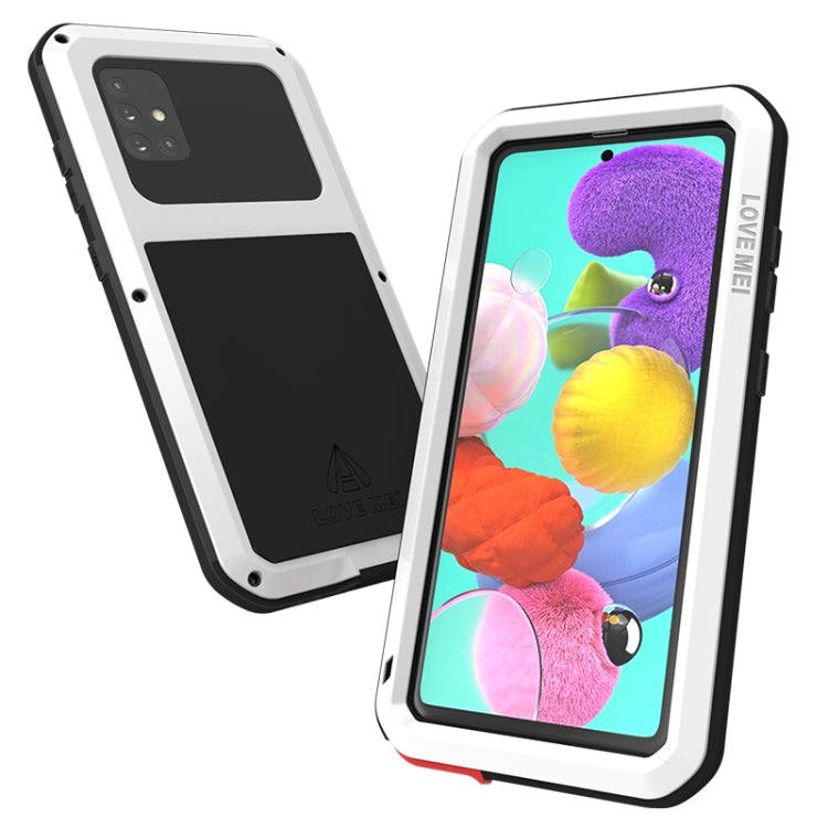 For Galaxy A51 LOVE MEI Metal Shockproof Water-resistant Dustproof Protective Case(White)